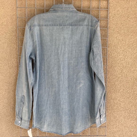 Boyfriend Chambray Button Down Patch Denim Shirt - Picture 4 of 9